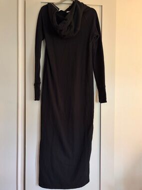 Hooded Long-Sleeve Maxi Black Dress Small Marcella